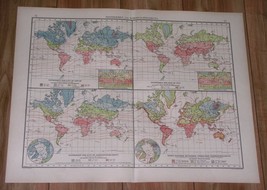 1922 Vintage Chart Climatic Map The World Weather Isotherms America Asia Europe - £16.37 GBP