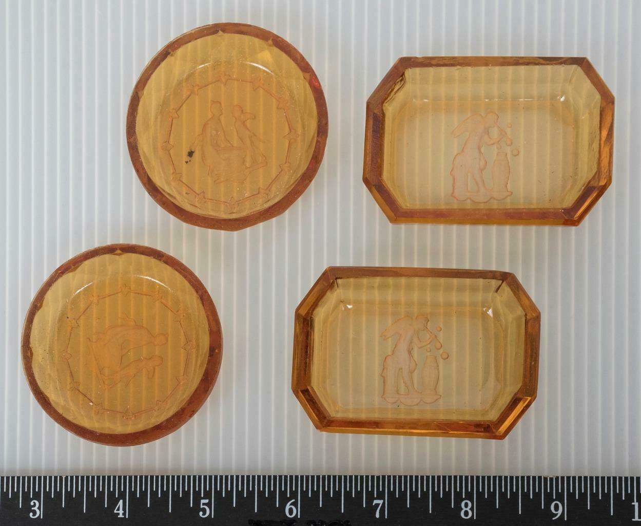 Primary image for Vtg Lot of 4 Amber Glass Trinket Tray Dish Plate g25