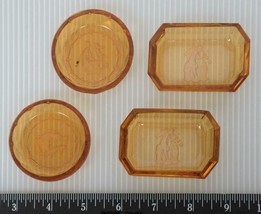 Vtg Lot of 4 Amber Glass Trinket Tray Dish Plate g25 - £45.64 GBP