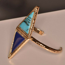 House of Harlow 1960 blue marbled triangle Cuff Bracelet rhinestone trim Gold - $69.29