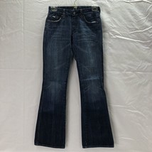 7 FOR ALL MANKIND JUNIORS JEANS BOOT CUT DARK WASH LIGHTLY DISTRESSED SI... - $7.80