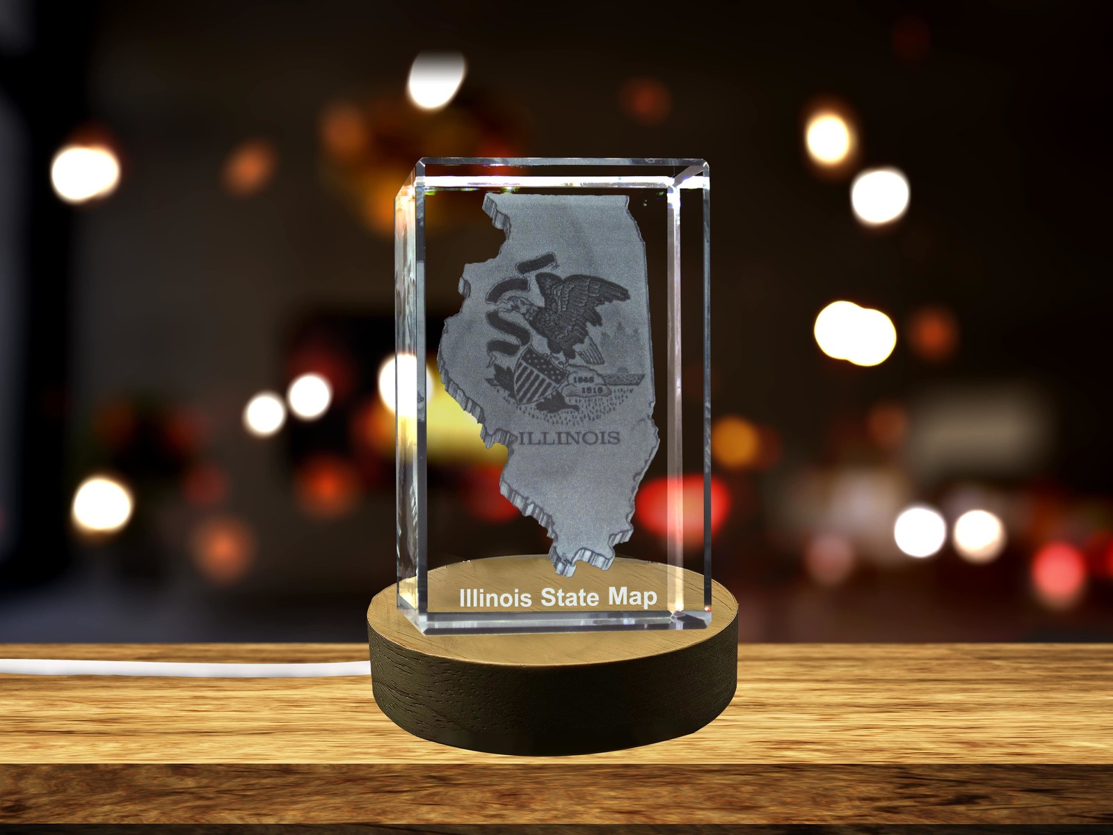 LED Base included | Illinois 3D Engraved Crystal 3D Engraved Crystal Keepsake
