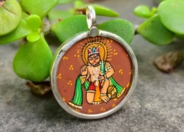 Handmade Hand Painted 925 Sterling Silver Miniature Hanuman Pendant 23X30mm #24 - $34.15