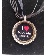 The Twilight Saga I Love Boys Who Sparkle Bleeding Heart Bottle Cap Neck... - £6.14 GBP