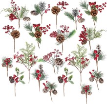 20 Pack Artificial Christmas Tree Picks Assorted Red Berry Pine Picks Spray with - £41.40 GBP