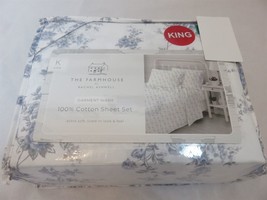 Shabby Chic Rachel Ashwell The Farmhouse Blue Floral 4P King Sheet Set NIP - £68.77 GBP