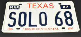 Vintage Personalized License Plate Texas SOLO68 Single 1987 Sesquicentennial - £11.93 GBP