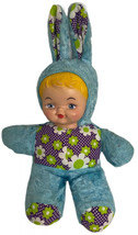Rubber Hard Plastic Face Baby Bunny Rabbit VTG stuffed Animal Doll Blue Easter - £39.14 GBP