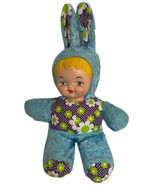 Rubber Hard Plastic Face Baby Bunny Rabbit VTG stuffed Animal Doll Blue ... - £38.59 GBP