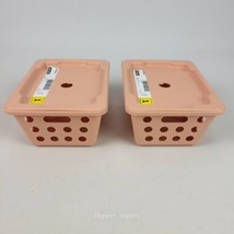 (Lot of 2) IKEA Rundbal Storage Basket W/ Lid Stackable Pale Pink 7x5.5x... - £14.07 GBP