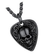 Guitar Pick Skull Necklace, Cool Punk Jewelry, Steel - £43.93 GBP