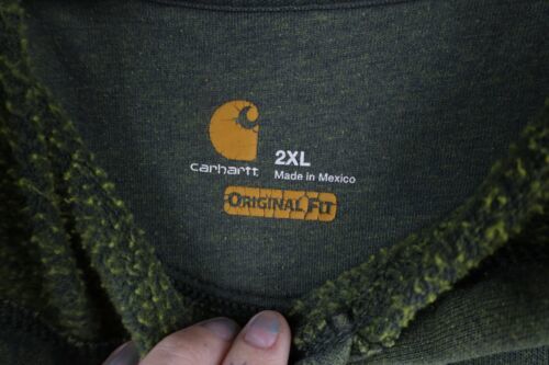 Vtg Carhartt Mens 2XL Faded Spell Out Box Logo Hoodie Sweatshirt Heather Green Item image 9