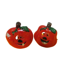 Vtg 1990s Set Of 2 Pumpkin Tea Light Votive Candle Holders Halloween Ceramic - £11.07 GBP