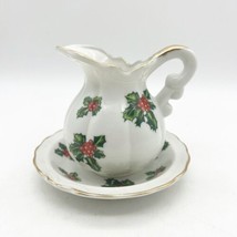 Lefton China Pitcher Bowl 7940 Holly Berries Christmas Creamer - £11.82 GBP