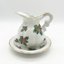 Lefton China Pitcher Bowl 7940 Holly Berries Christmas Creamer - £11.26 GBP