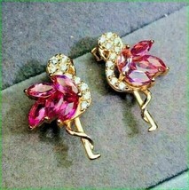 2Ct Marquise Cut Lab Created Pink Ruby Flamingo  Earrings 14K Yellow Gold Plated - £131.61 GBP