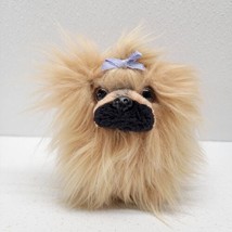 Aurora Pekingese Brown Tan Puppy Dog Plush 5&quot; Purple Bow - £19.36 GBP