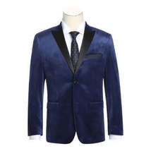 Men's Renoir Velvet Tuxedo Blazer Jacket Satin Peak Lapel Slim Fit 290-7 Blue image 12