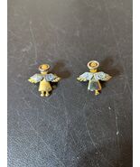 Pair of Vintage Heavenly Angel Gold &amp; Silver Tone Enamel Lapel Pin (GW4) - $318.84 MXN