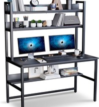 Aquzee Computer Desk With Hutch And Bookshelf, 47 Inches Black, Space-Saving - £183.18 GBP