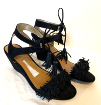 Material Girl Black Suede Wedge Sandals Size 7.5M - €16,27 EUR