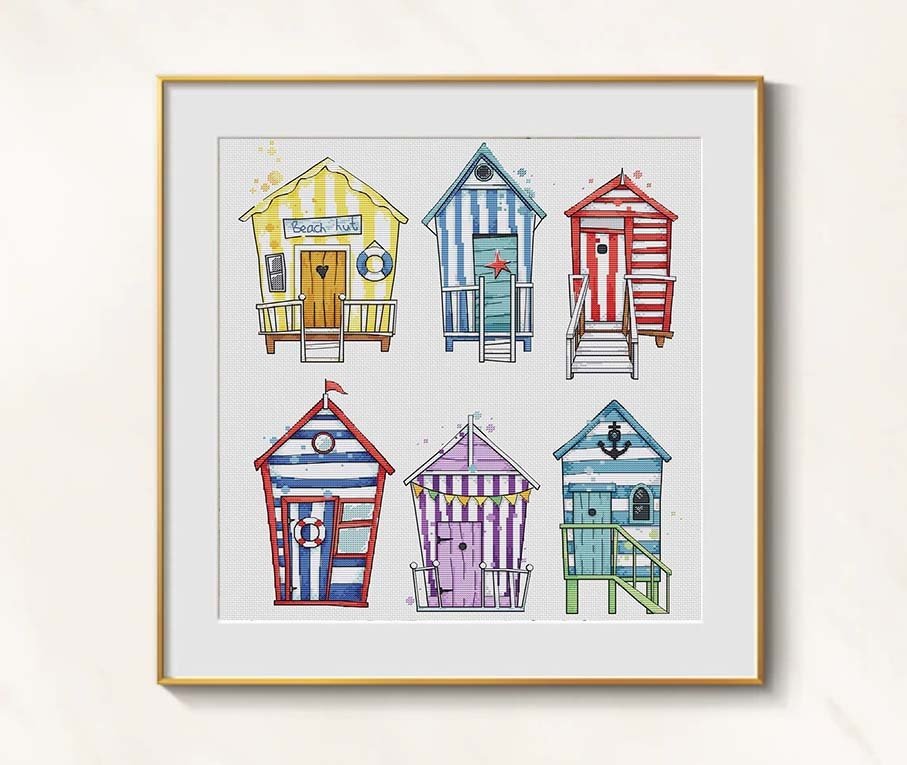 Beach Hut Cross Stitch Cabin Pattern pdf - Sea Coast cross stitch sea beach - $21.19