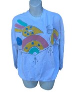 Vintage Hand Painted pastel Graphic Sweatshirt white  Pullover - £11.44 GBP