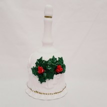 Christmas Holly Bell Vintage 6&quot; White Ceramic Hermitage Pottery 1999 Whi... - $19.89