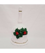 Christmas Holly Bell Vintage 6" White Ceramic Hermitage Pottery 1999 White Roses - $19.89