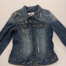 G by Guess Women's Blue Denim Distressed Long Sleeves Jacket Pockets Size Medium image 14