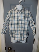 Janie And Jack Long Sleeve White/Brown/Blue Plaid Button Down Shirt Size 2T EUC - $18.25