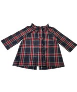Crew Cuts Girls Casual Top Black Red Plaid Long Sleeve Ruffled Neck Butt... - $207.11 MXN