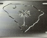 Engraved SC Palmetto Palm Tree Car Tag Diamond Etched Silver License Plate - £18.07 GBP