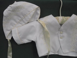 BABY CHRISTENING JACKET and BONNET HAT EMBROIDERED VINTAGE Matching 2 Piece - £4.54 GBP
