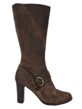 Circa Joan &amp; David DARK BROWN LEATHER Heel Boot Knee High Buckle Soft 8.... - $69.00