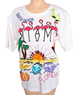 Miami South Beach T-Shirt  Embellished Flamingo Sz M - £7.81 GBP