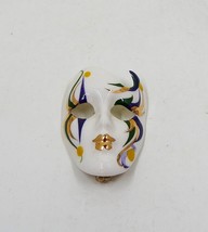 New Orleans Face Mask Pin Brooch Ceramic Hand Painted Signed Teal Black Gold - £19.97 GBP