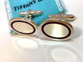 Tiffany &amp; Co  OVAL enamel Cufflinks Cuff Links Silver 925 Auth w/Box - £135.47 GBP