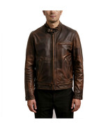 Out Law Dust Brown Biker Style Genuine Leather Jacket - $279.00