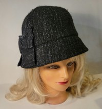 Black Sparkly Bucket Hat With Bow August Hat Company VTG - £23.12 GBP
