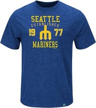 Majestic Mens Seattle Mariners Cooperstown Head or Tail Heathered T-Shirt Blue-S - £15.52 GBP