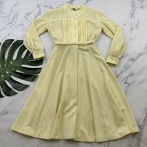 Discovery Womens Vintage Dress Size M Butter Yellow 70s Fit Flare Pintuck Pleats - £29.43 GBP