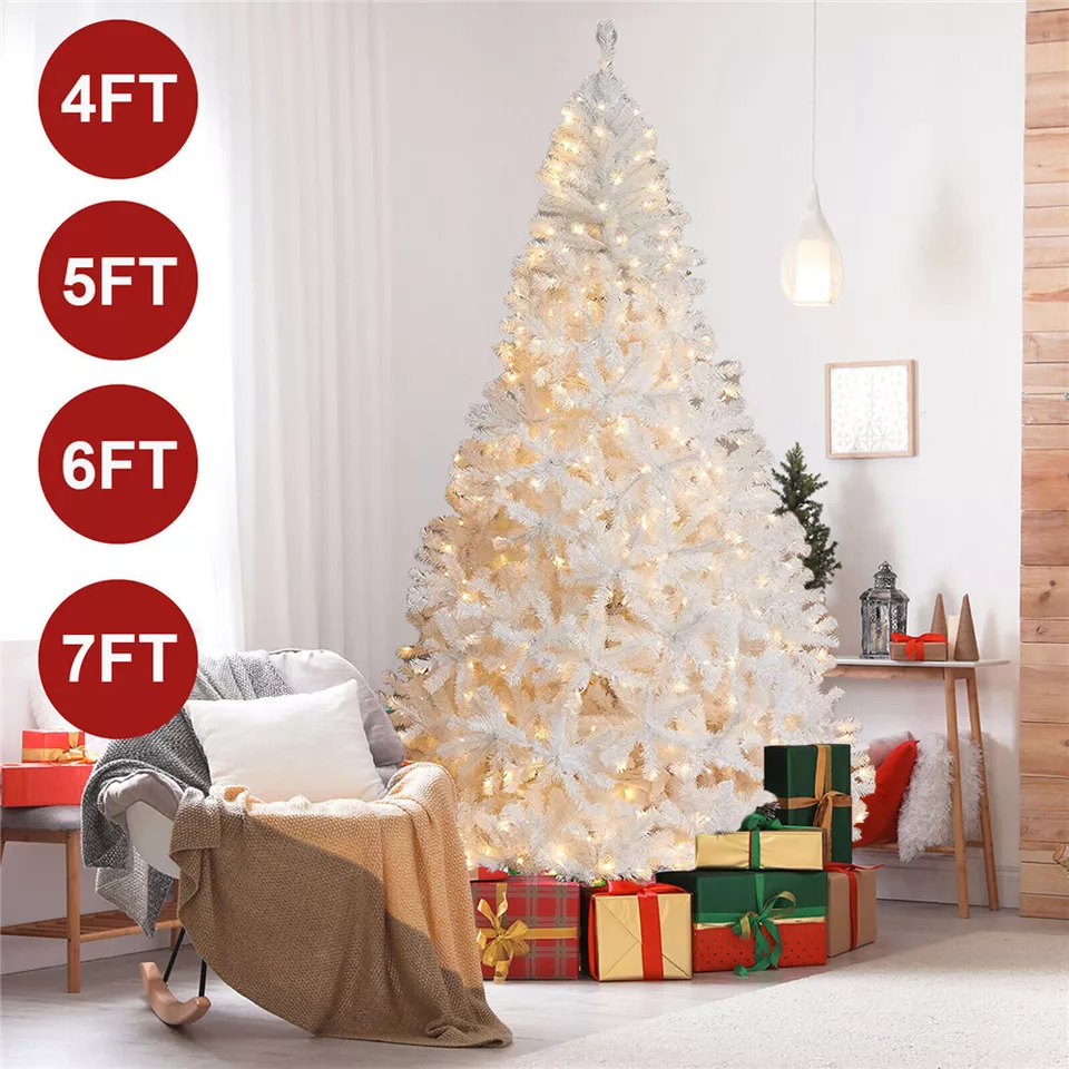 Pre Lit Christmas Tree+LED Light Artificial Bushy Holiday 4 FT/1.2M Whit... - $82.78