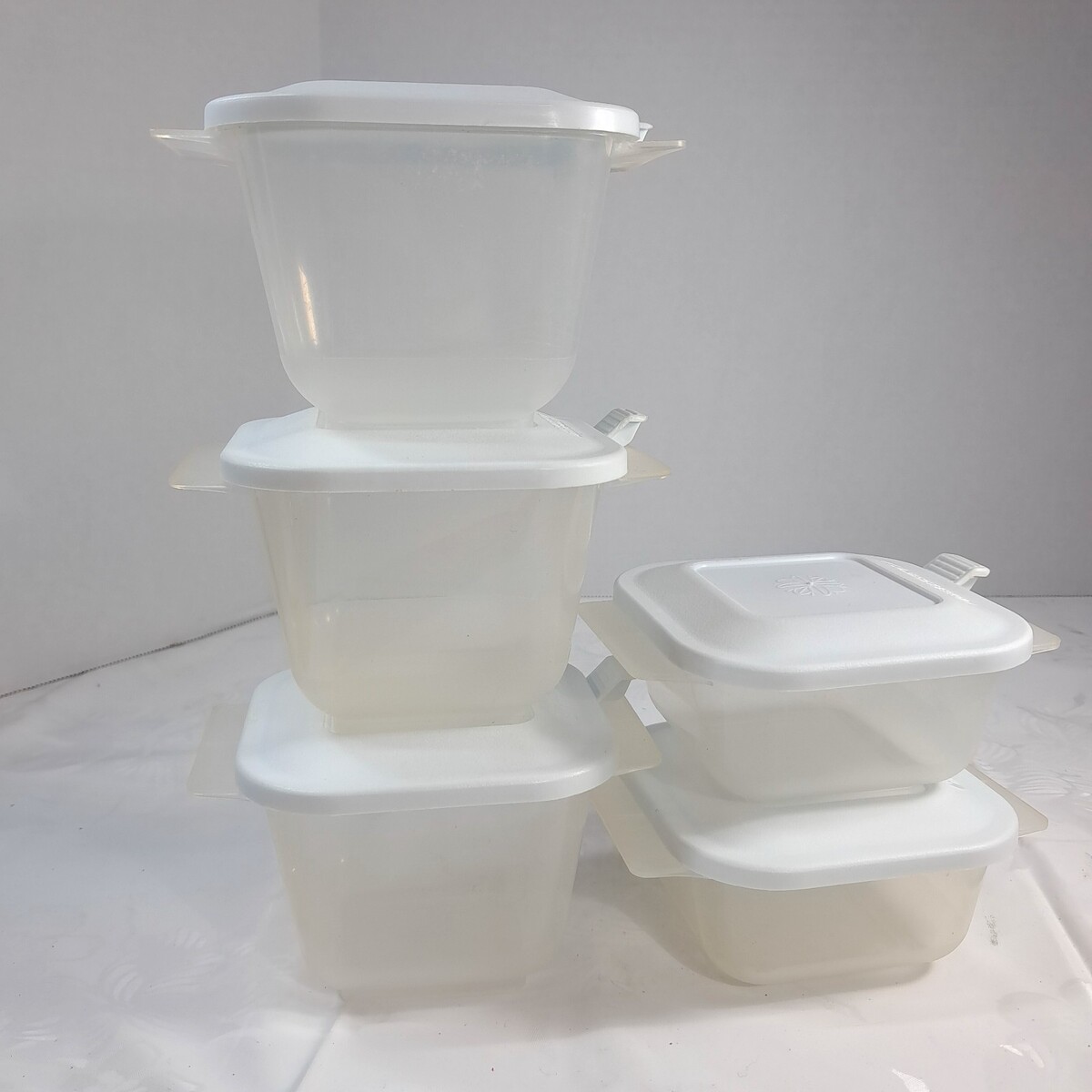Vintage Anchor Hocking SET 5 Plastic Food &amp; Craft Storage square white s... - $50.00
