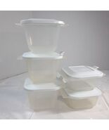 Vintage Anchor Hocking SET 5 Plastic Food &amp; Craft Storage square white s... - $50.00