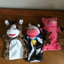 Lot of 3 Pink Pig Black &amp; White Cow &amp; Brown Horse Hand Puppets – 9 inche... - $11.29