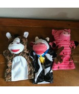 Lot of 3 Pink Pig Black &amp; White Cow &amp; Brown Horse Hand Puppets – 9 inche... - $11.29