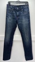 Uniqlo Straight Leg Jeans Mens 31 Denim Blue Jean Dark Wash Distressed - $24.99