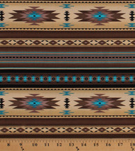 Southwestern Stripes Brown Turquoise Aztec Cotton Fabric Print by Yard D366.30 - £9.35 GBP