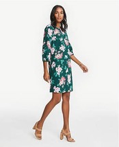 Ann Taylor Floral Woodsy Green Lantern 3/4 Sleeves Crew Neck Shift Dress  0 4 6 - £47.89 GBP